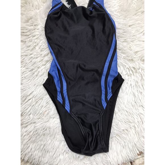 SPEEDO One Piece Swimsuit Women's size 6/32 Blue Black White Swimwear Open Back - Picture 2 of 9